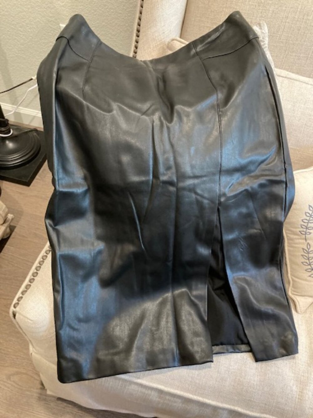 H&M Faux Black Leather Skirt with Front Slit